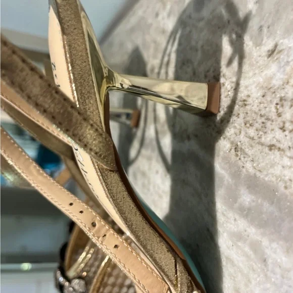 Betsy Johnson Elegant Gold Strappy Heels with Floral Accents - Picture 3 of 7